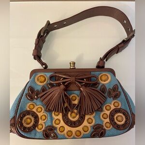 Isabella Fiore Set In Stone Jeweled 3D Appliqué Shoulder Bag, Turquoise.